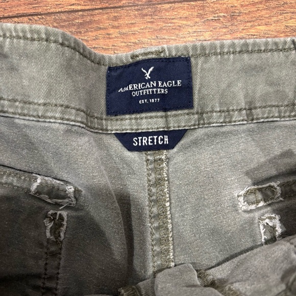 Army Green American Eagle Midi Rise Shorts - Picture 2 of 4